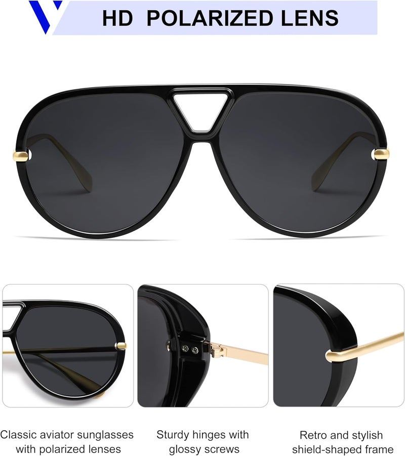 VANLINKER Oversized Trendy Polarized Aviator Sunglasses for Women Men Retro Round Sunglasses Vintage Shield Shades VL9798 - Image 4